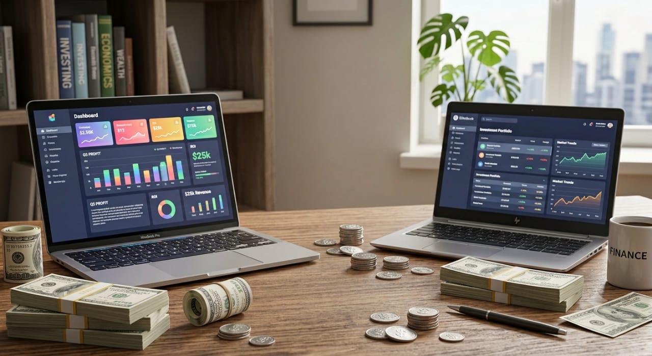 Laptop with financial charts